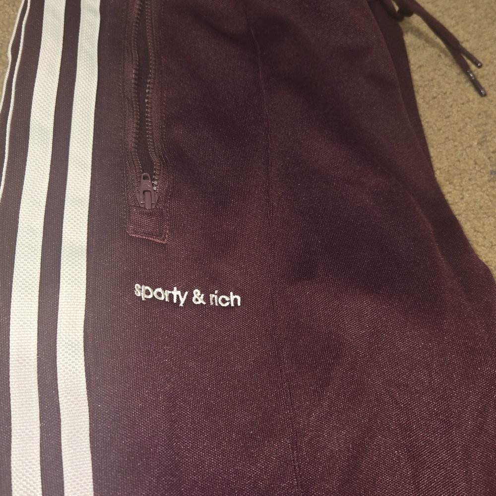 Sporty & Rich X Adidas Burgundy Track Pants with Side Stripes - Picture 2 of 11